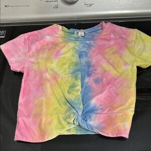 Girls size 4 shirt top casual tee tie crop tie dye bright neon fluorescent